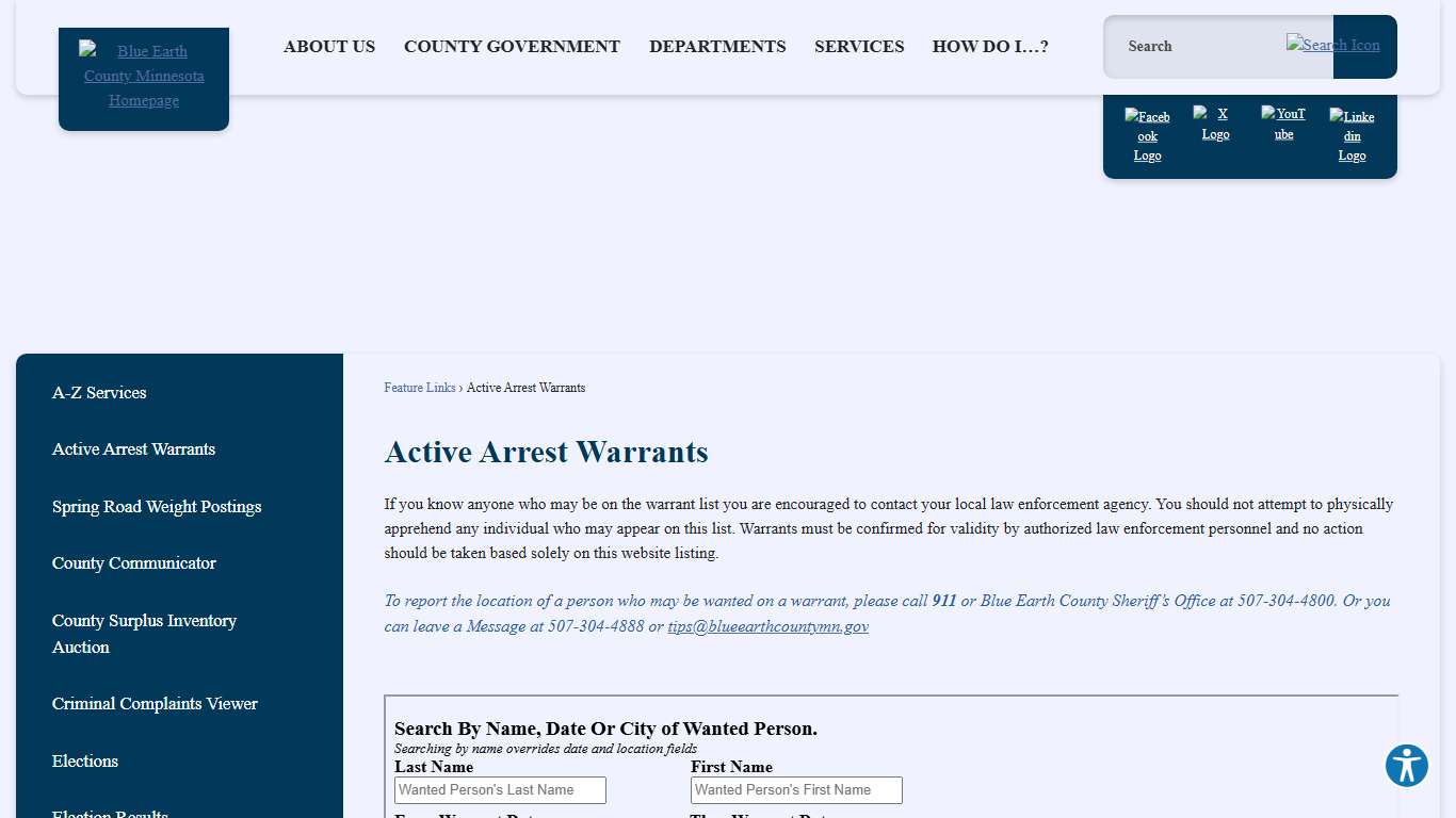Active Arrest Warrants | Blue Earth County, MN - Official Website